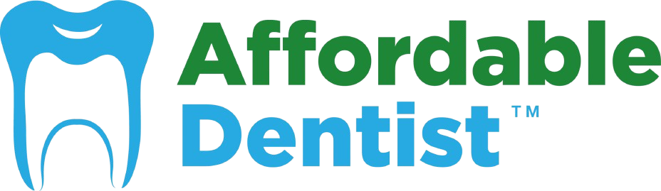 Логотип бренда Affordable Dentist со стилизованным синим зубом.