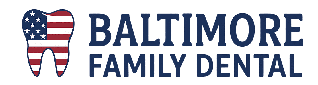 Логотип Baltimore Family Dental: зуб с рисунком американского флага.